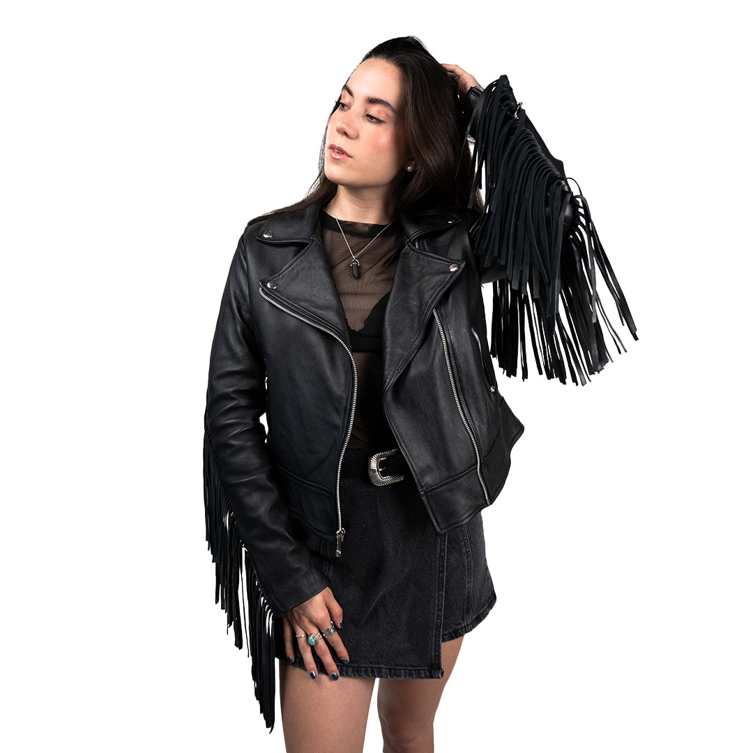 Chamarra Fringes Negro